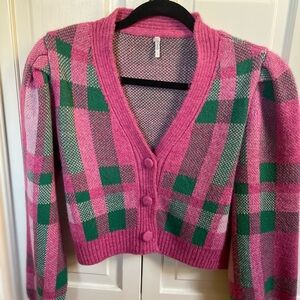 Only brand Pink and Green Checkered Cardigan